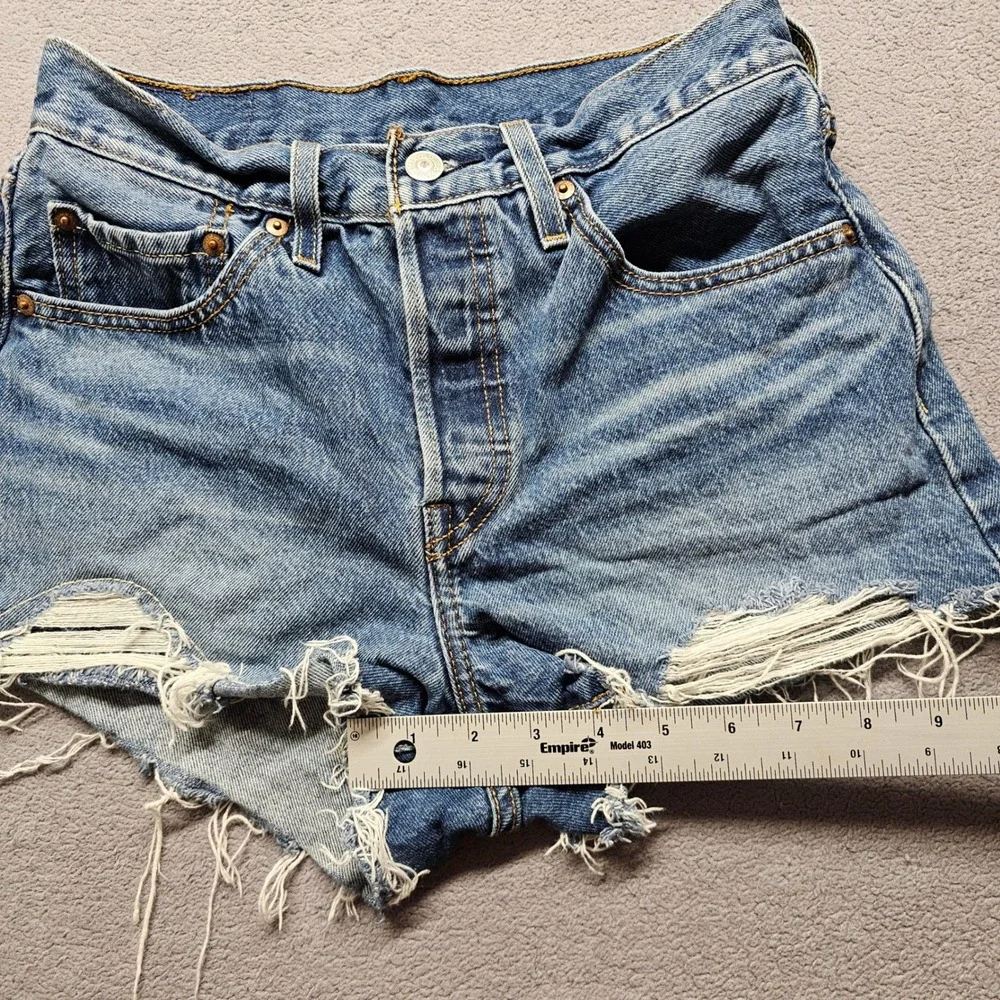 Levi 501 Original Cut Off Denim Shorts Womens Size 26 Blue Distressed High Rise